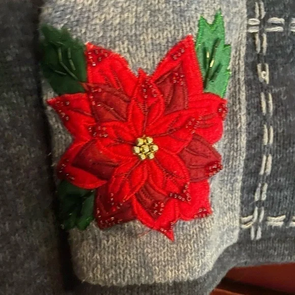 Vintage Christmas Edition Zippered Cardigan Sweater Blue Med - Picture 6 of 10